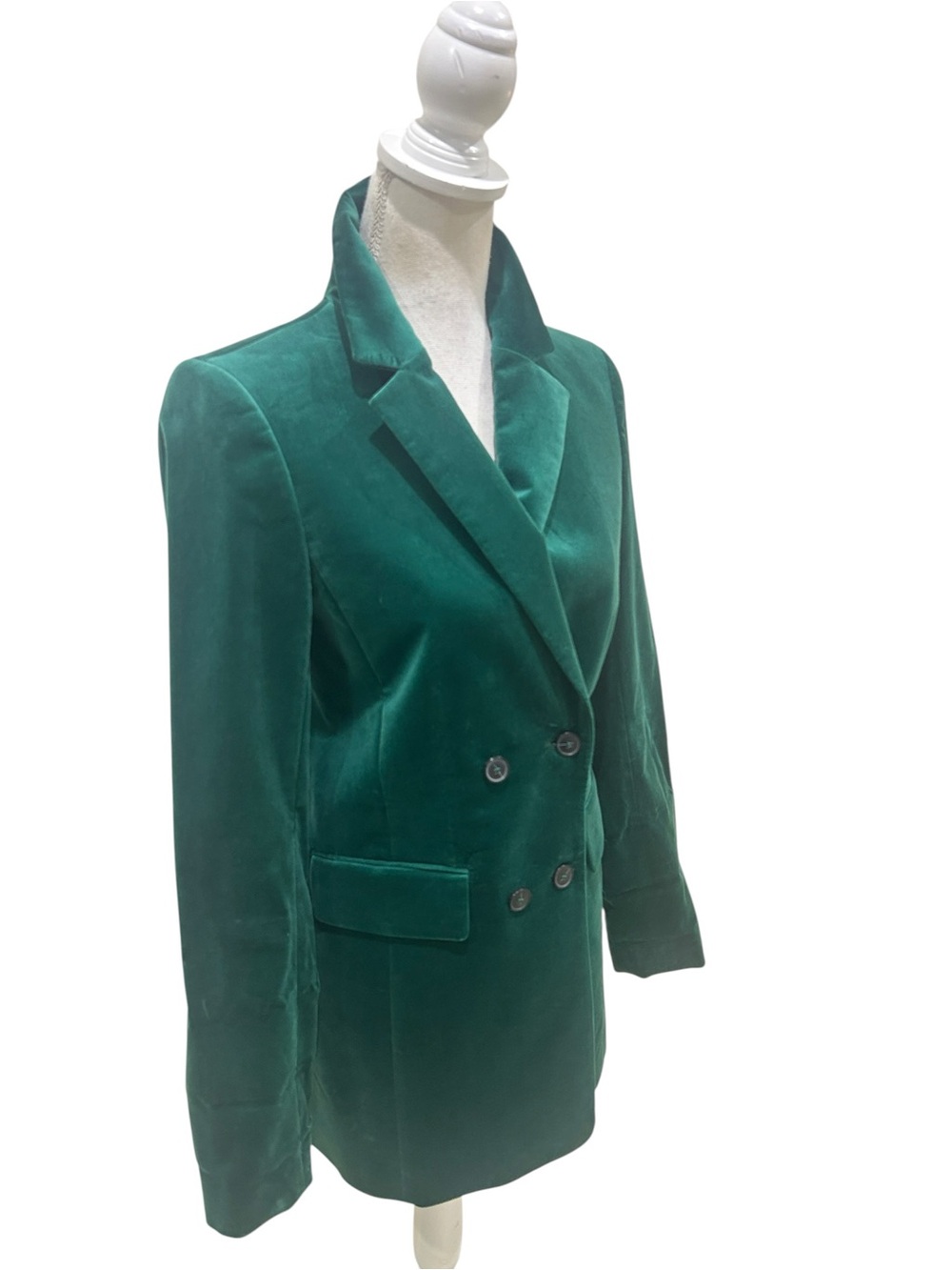 Talbots Emerald Green Velvet Double-Breasted longline lined Blazer size 4 - Picture 6 of 13